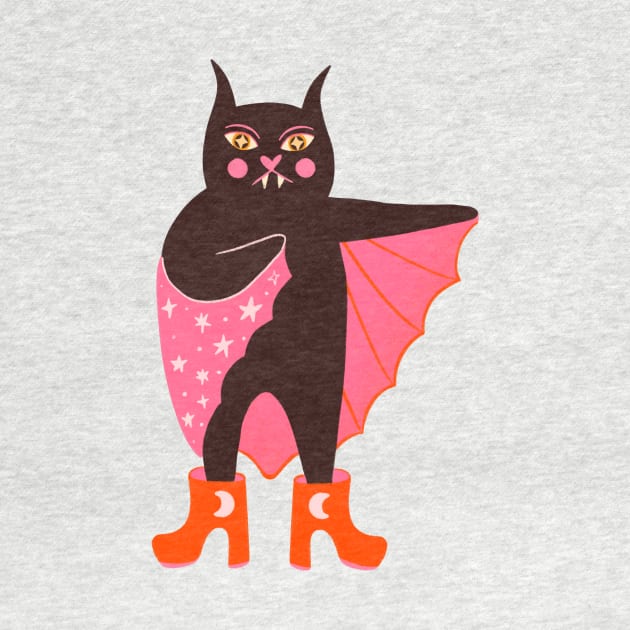 Black cat dracula. Spooky cute pink Halloween illustration by WeirdyTales